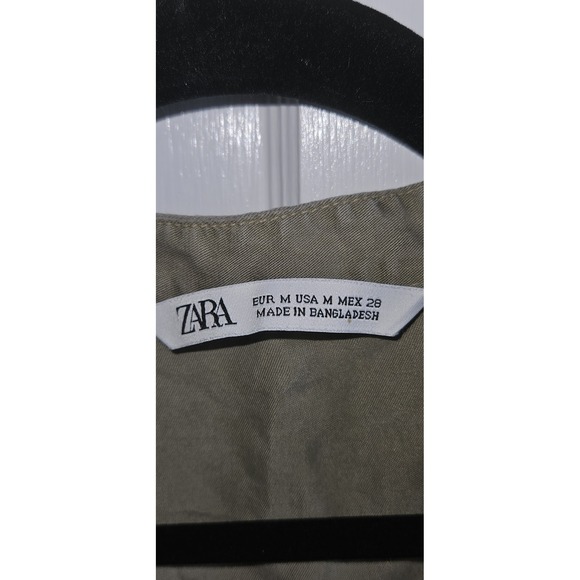 ZARA green babydoll ruffle roll tab sleeve shirt dress lyocell‎ woman Sz M - Picture 6 of 7